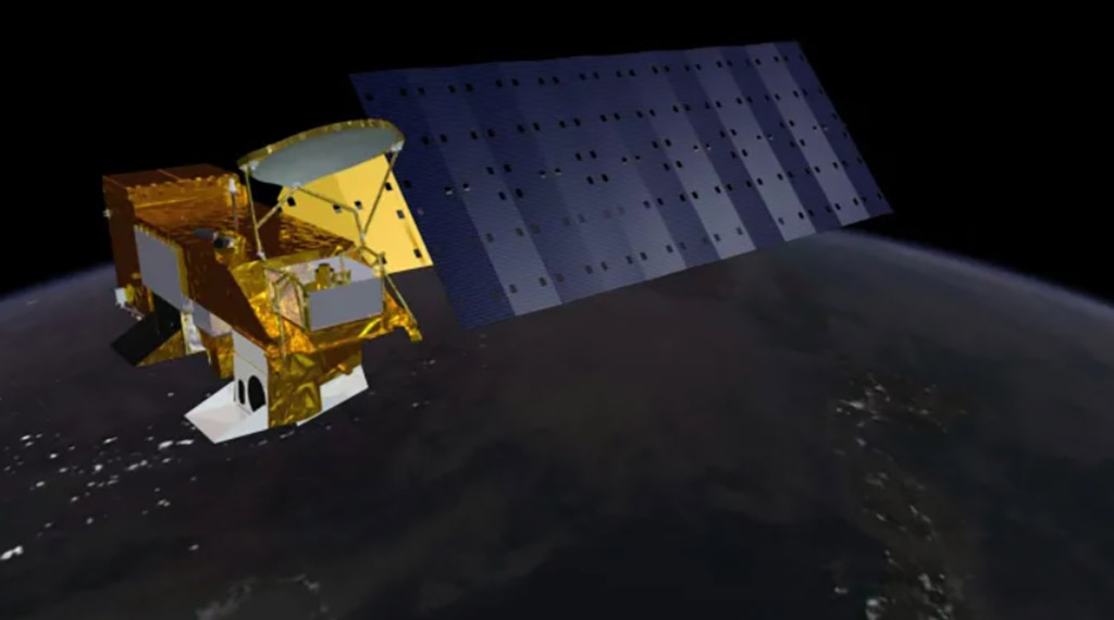 Спутник NASA Aqua, на борту которого установлены датчики для мониторинга окружающей среды.